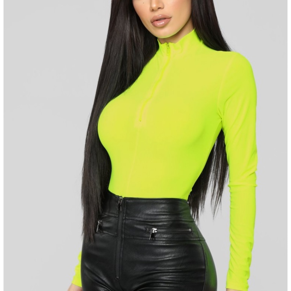 Neon green fashion nova zip up bodysuit
